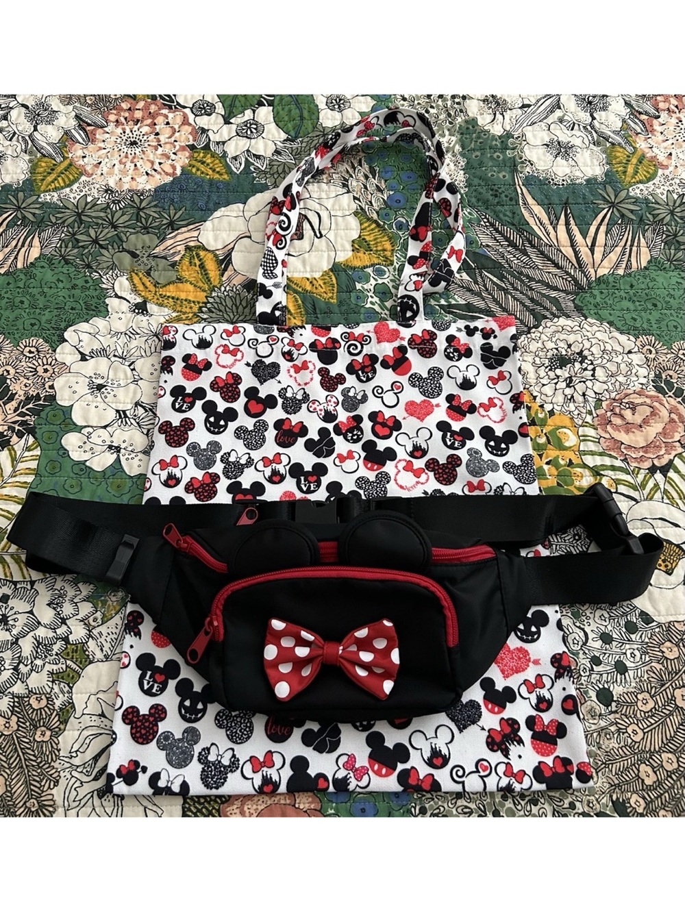 Disney Minnie Mouse Fanny Pack Waist Bag Belt with Tote Bag